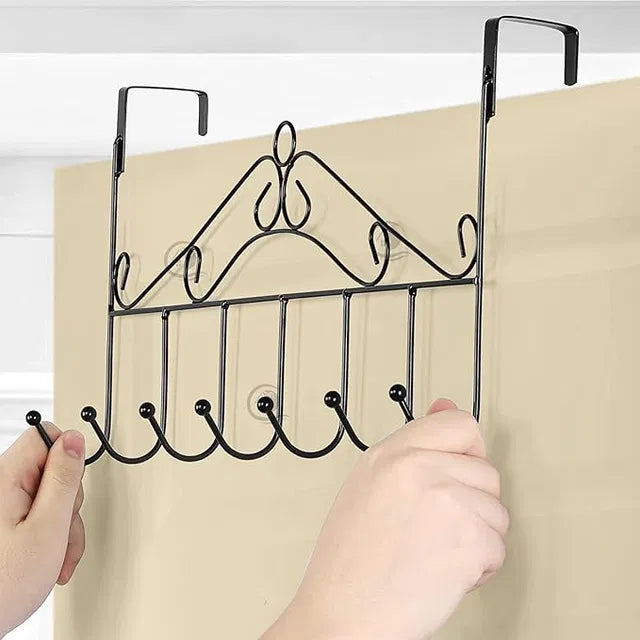 Door Hanger with 7 Hooks Over The Door Hooks,Overdoor Towel Rack,Metal Heavy-Duty Door Hanger Hook Storage Organizer for Hanging