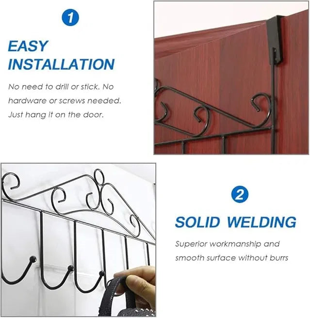 Door Hanger with 7 Hooks Over The Door Hooks,Overdoor Towel Rack,Metal Heavy-Duty Door Hanger Hook Storage Organizer for Hanging